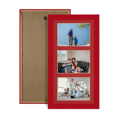 Red Colour Multi Aperture Photo Frame 6X4 (x3) Pictures – Collage Wall Frame For Family Photos – 40x20cm Picture Frame Size