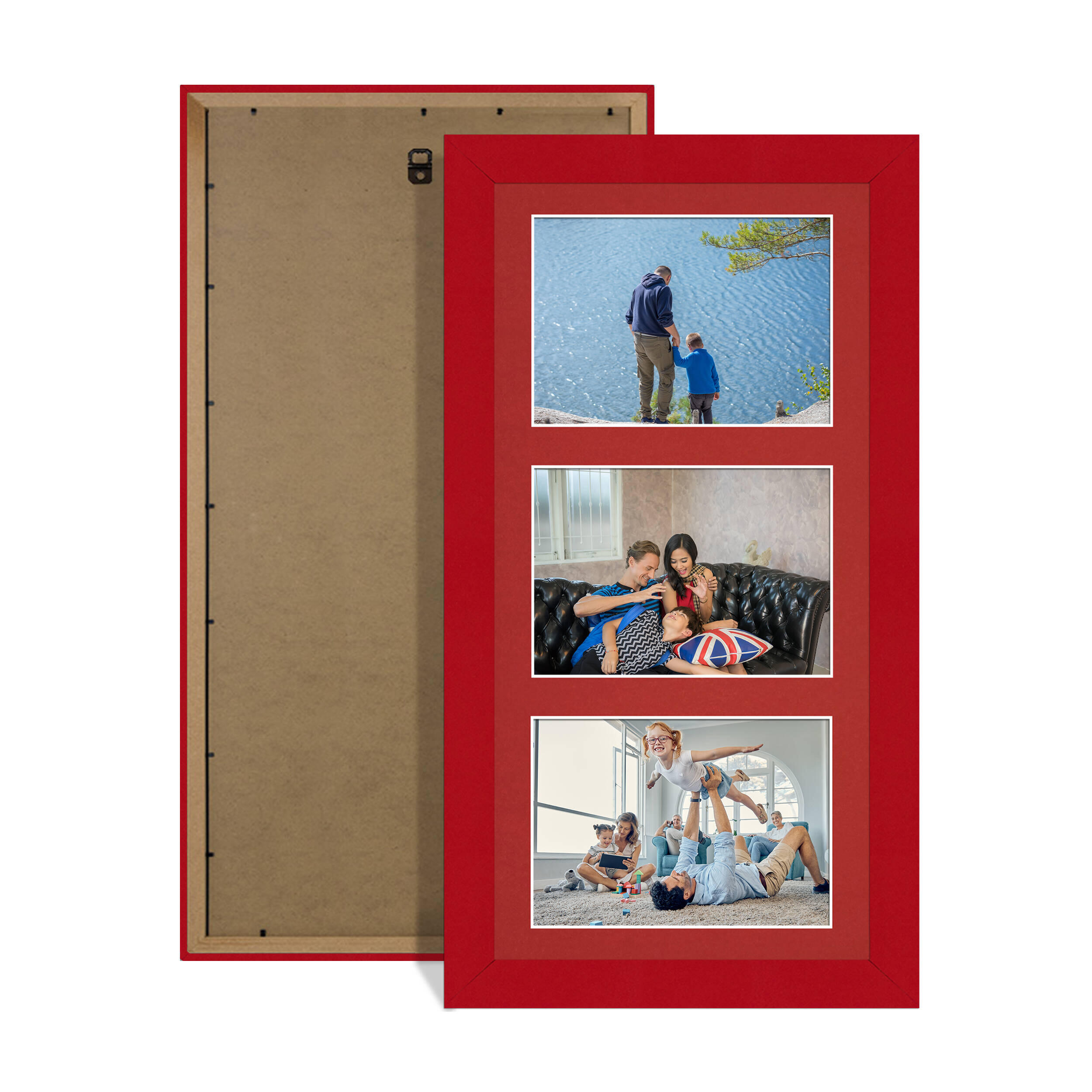 Red Colour Multi Aperture Photo Frame 6X4 (x3) Pictures – Collage Wall Frame For Family Photos – 40x20cm Picture Frame Size