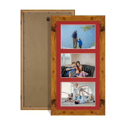 Rustic Oak Colour Multi Aperture Photo Frame 6X4 (x3) Pictures – Collage Wall Frame for Family Photos – 40x20cm Picture Frame Size