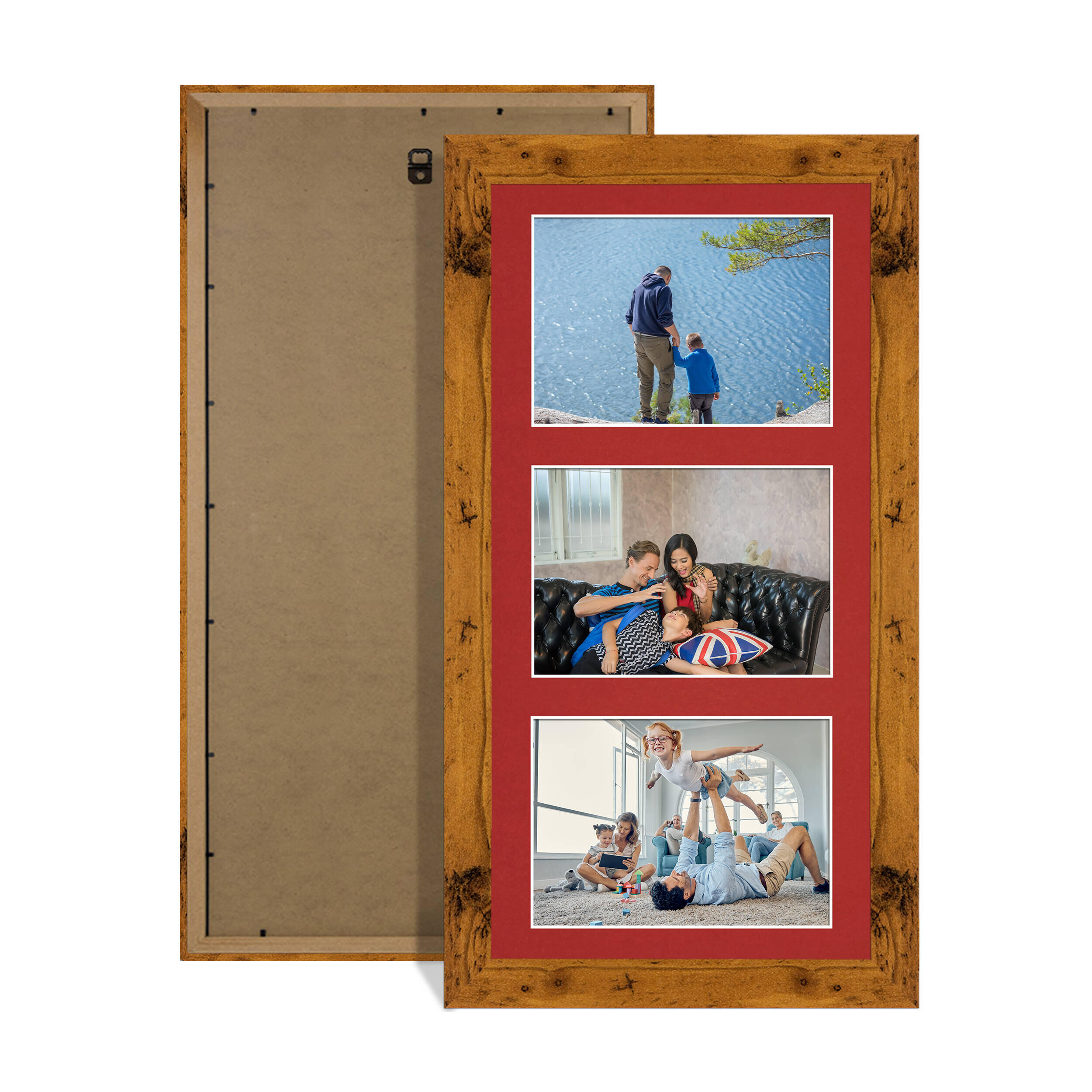 Rustic Oak Colour Multi Aperture Photo Frame 6X4 (x3) Pictures – Collage Wall Frame for Family Photos – 40x20cm Picture Frame Size