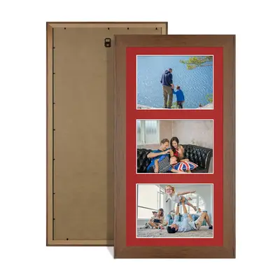 Walnut Colour Multi Aperture Photo Frame 6X4 (x3) Pictures – Collage Wall Frame For Loved Ones Photos – 40x20cm Frame Size
