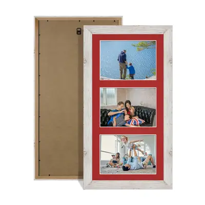 White Rustic Colour Multi Aperture Photo Frame 6X4 (x3) Pictures – Collage Wall Frame For Family Photos – 40x20cm Picture Frame Size