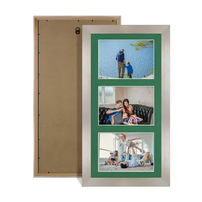 Aluminium Colour Multi Aperture Photo Frame 6X4 (x3) Pictures – Collage Wall Frame For Family Photos – 40x20cm Picture Frame Size