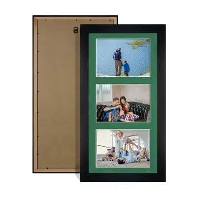 Black Colour Multi Aperture Photo Frame 6X4 (x3) Pictures – Collage Wall Frame For Family Photos – 40x20cm Picture Frame Size