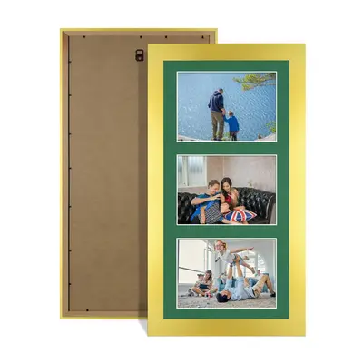 Gold Colour Multi Aperture Photo Frame 6X4 (x3) Pictures – Collage Wall Frame For Loved Ones Photos – 40x20cm Frame Size