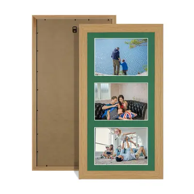 Light Oak Colour Multi Aperture Photo Frame 6X4 (x3) Pictures – Collage Wall Frame For Family Photos – 40x20cm Picture Frame Size
