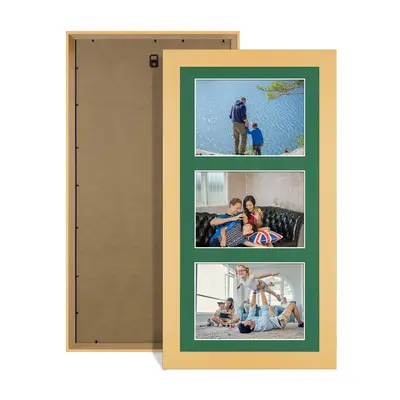 Mustard Yellow Colour Multi Aperture Photo Frame 6X4 (x3) Pictures – Collage Wall Frame for Family Photos – 40x20cm Picture Frame Size