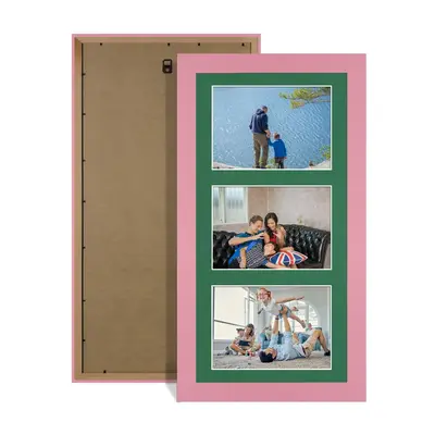Pastel Pink Colour Multi Aperture Photo Frame 6X4 (x3) Pictures – Collage Wall Frame For Family Photos – 40x20cm Picture Frame Size