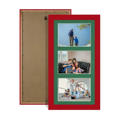 Red Colour Multi Aperture Photo Frame 6X4 (x3) Pictures – Collage Wall Frame For Loved Ones Photos – 40x20cm Frame Size
