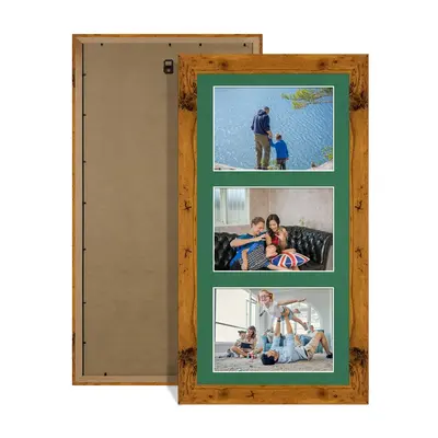 Rustic Oak Colour Multi Aperture Photo Frame 6X4 (x3) Pictures – Collage Wall Frame For Loved Ones Photos – 40x20cm Frame Size