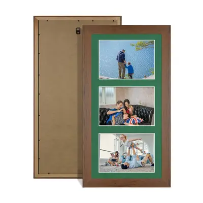 Walnut Colour Multi Aperture Photo Frame 6X4 (x3) Pictures – Collage Wall Frame for Family Photos – 40x20cm Picture Frame Size
