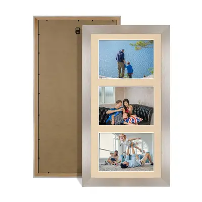 Aluminium Colour Multi Aperture Photo Frame 6X4 (x3) Pictures – Collage Wall Frame for Family Photos – 40x20cm Picture Frame Size
