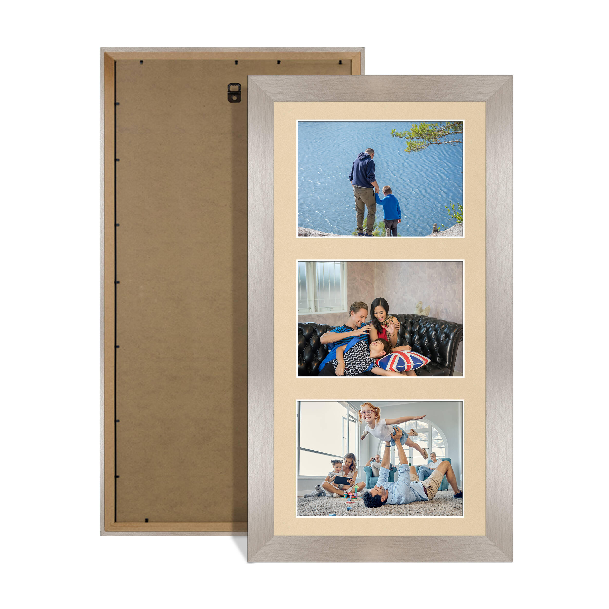 Aluminium Colour Multi Aperture Photo Frame 6X4 (x3) Pictures – Collage Wall Frame for Family Photos – 40x20cm Picture Frame Size