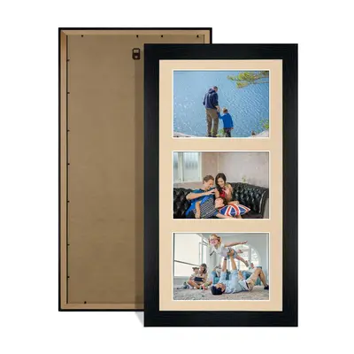Black Colour Multi Aperture Photo Frame 6X4 (x3) Pictures – Collage Wall Frame For Family Photos – 40x20cm Picture Frame Size