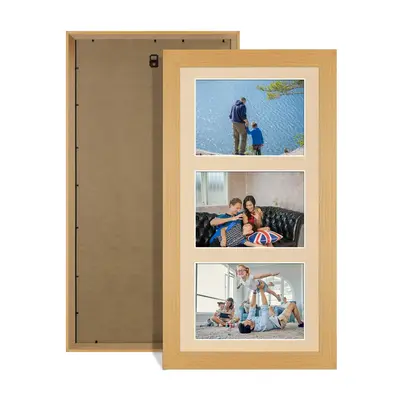 Country Pine Colour Multi Aperture Photo Frame 6X4 (x3) Pictures – Collage Wall Frame For Loved Ones Photos – 40x20cm Frame Size