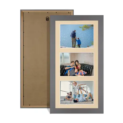 Dark Grey Colour Multi Aperture Photo Frame 6X4 (x3) Pictures – Collage Wall Frame for Family Photos – 40x20cm Picture Frame Size