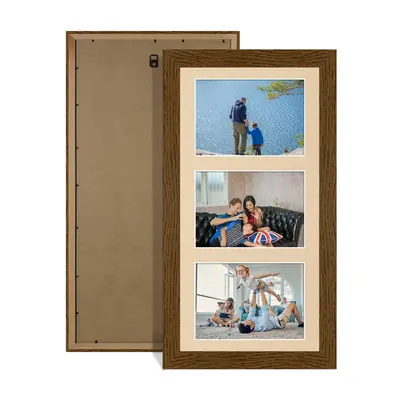 Dark Oak Colour Multi Aperture Photo Frame 6X4 (x3) Pictures – Collage Wall Frame for Family Photos – 40x20cm Picture Frame Size