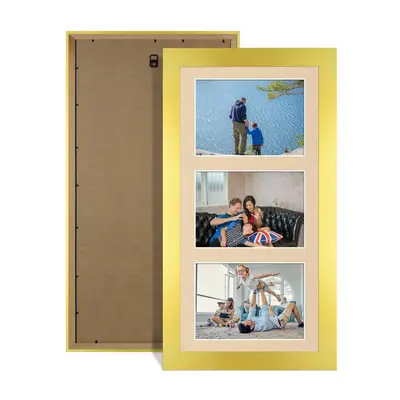 Gold Colour Multi Aperture Photo Frame 6X4 (x3) Pictures – Collage Wall Frame for Family Photos – 40x20cm Picture Frame Size