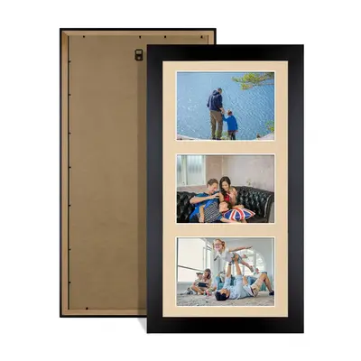 Mat Black Colour Multi Aperture Photo Frame 6X4 (x3) Pictures – Collage Wall Frame for Family Photos – 40x20cm Picture Frame Size
