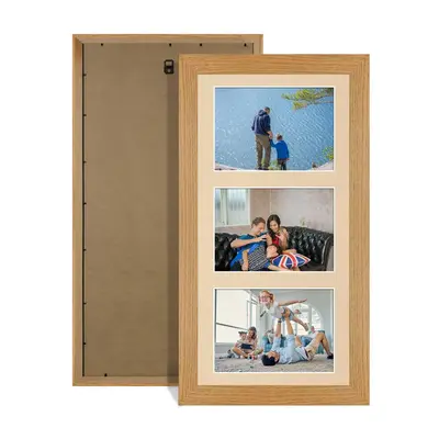 Oak Colour Multi Aperture Photo Frame 6X4 (x3) Pictures – Collage Wall Frame for Family Photos – 40x20cm Picture Frame Size