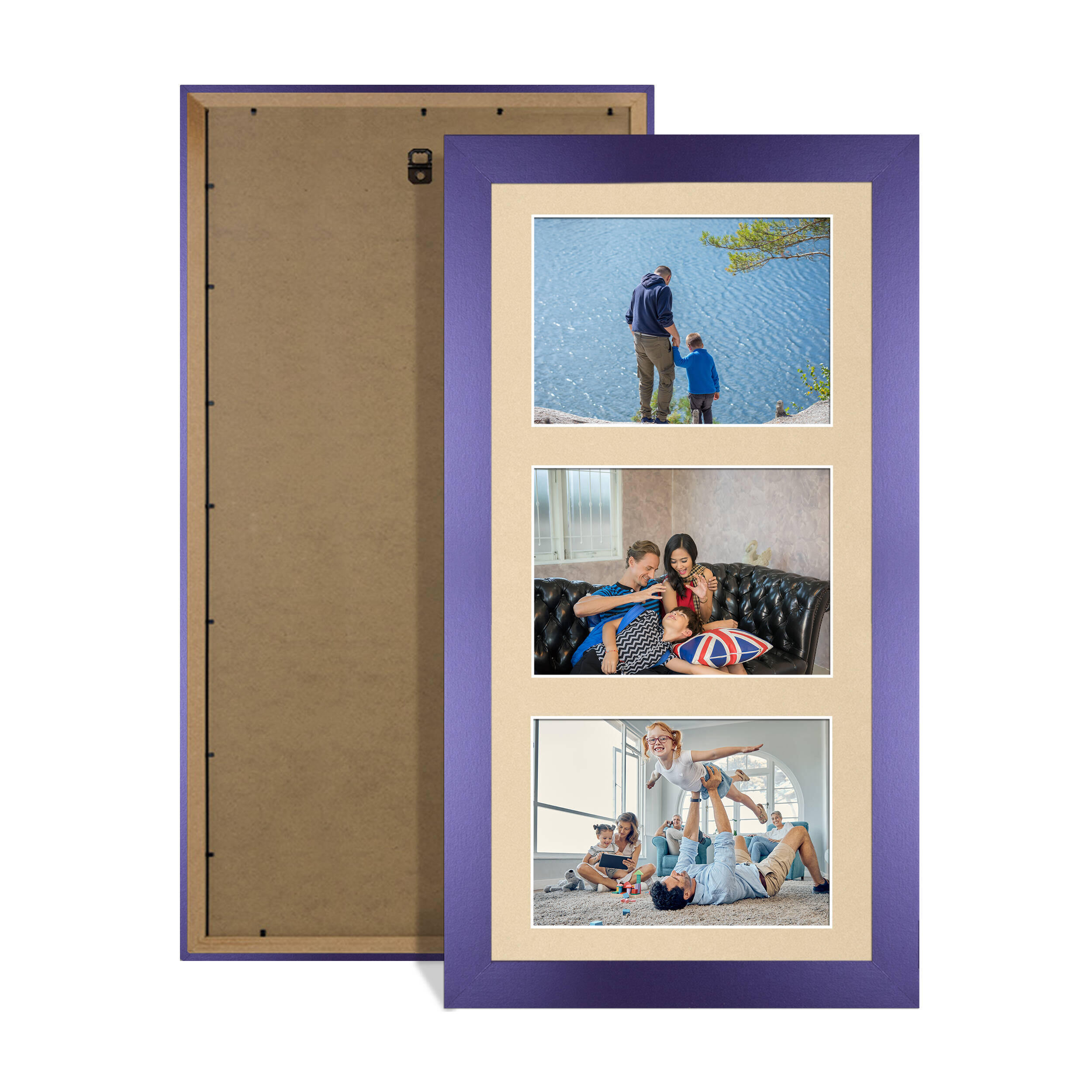 Purple Colour Multi Aperture Photo Frame 6X4 (x3) Pictures – Collage Wall Frame for Family Photos – 40x20cm Picture Frame Size