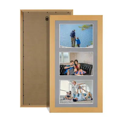 Country Pine Colour Multi Aperture Photo Frame 6X4 (x3) Pictures – Collage Wall Frame for Family Photos – 40x20cm Picture Frame Size