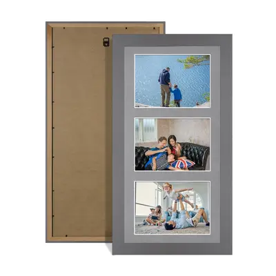 Dark Grey Colour Multi Aperture Photo Frame 6X4 (x3) Pictures – Collage Wall Frame for Family Photos – 40x20cm Picture Frame Size