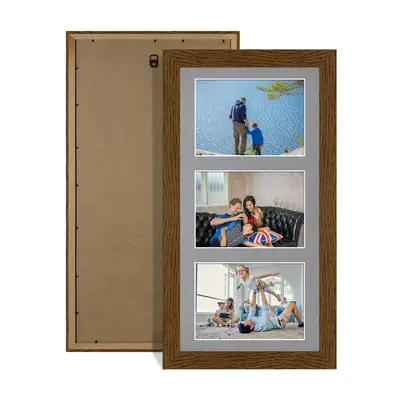 Dark Oak Colour Multi Aperture Photo Frame 6X4 (x3) Pictures – Collage Wall Frame For Family Photos – 40x20cm Picture Frame Size