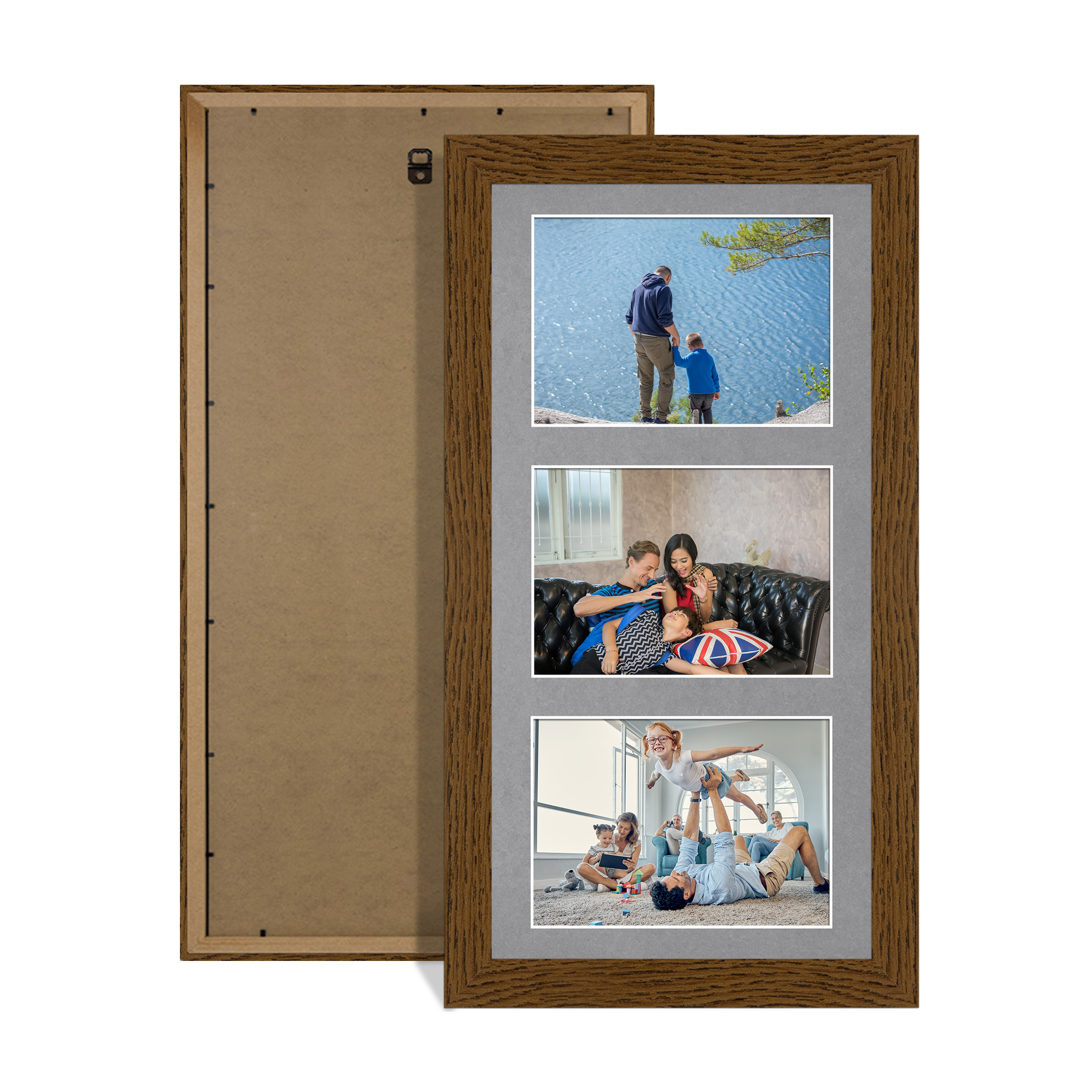 Dark Oak Colour Multi Aperture Photo Frame 6X4 (x3) Pictures – Collage Wall Frame For Family Photos – 40x20cm Picture Frame Size