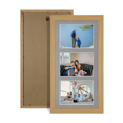 Light Oak Colour Multi Aperture Photo Frame 6X4 (x3) Pictures – Collage Wall Frame for Family Photos – 40x20cm Picture Frame Size