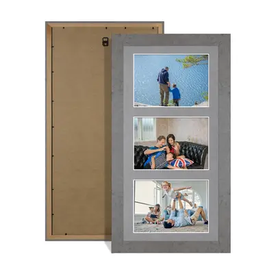 Grey Marble Colour Multi Aperture Photo Frame 6X4 (x3) Pictures – Collage Wall Frame For Family Photos – 40x20cm Picture Frame Size