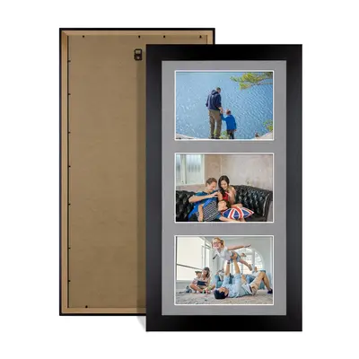 Mat Black Colour Multi Aperture Photo Frame 6X4 (x3) Pictures – Collage Wall Frame for Family Photos – 40x20cm Picture Frame Size