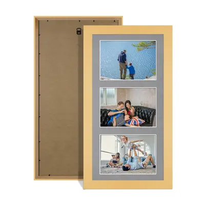 Mustard Yellow Colour Multi Aperture Photo Frame 6X4 (x3) Pictures – Collage Wall Frame For Family Photos – 40x20cm Picture Frame Size