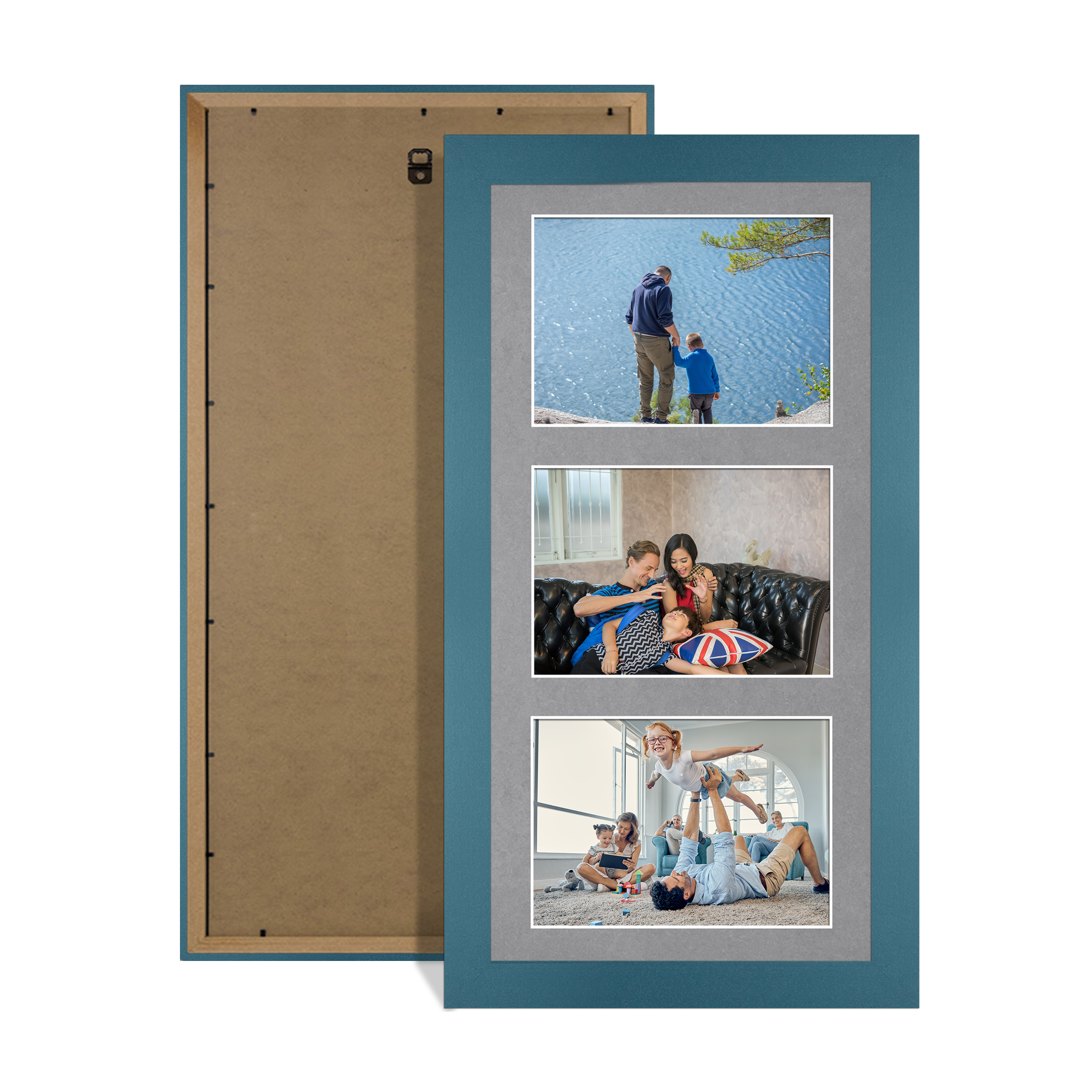 Navy Blue Colour Multi Aperture Photo Frame 6X4 (x3) Pictures – Collage Wall Frame For Family Photos – 40x20cm Picture Frame Size