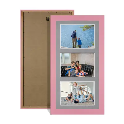 Pastel Pink Colour Multi Aperture Photo Frame 6X4 (x3) Pictures – Collage Wall Frame For Loved Ones Photos – 40x20cm Frame Size