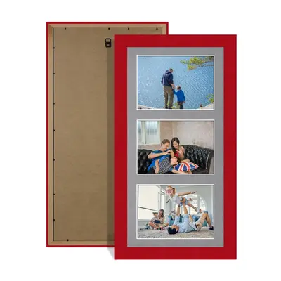 Red Colour Multi Aperture Photo Frame 6X4 (x3) Pictures – Collage Wall Frame For Loved Ones Photos – 40x20cm Frame Size