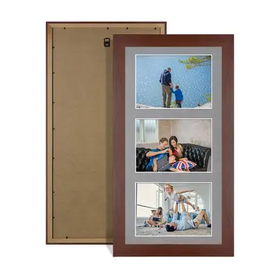 Rose Wood Colour Multi Aperture Photo Frame 6X4 (x3) Pictures – Collage Wall Frame For Loved Ones Photos – 40x20cm Frame Size