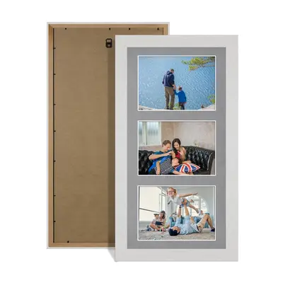 White Ash Colour Multi Aperture Photo Frame 6X4 (x3) Pictures – Collage Wall Frame for Family Photos – 40x20cm Picture Frame Size