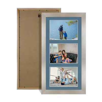 Aluminium Colour Multi Aperture Photo Frame 6X4 (x3) Pictures – Collage Wall Frame For Loved Ones Photos – 40x20cm Frame Size