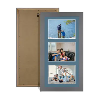 Dark Grey Colour Multi Aperture Photo Frame 6X4 (x3) Pictures – Collage Wall Frame for Family Photos – 40x20cm Picture Frame Size