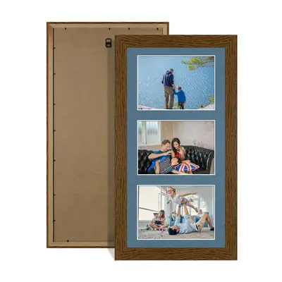 Dark Oak Colour Multi Aperture Photo Frame 6X4 (x3) Pictures – Collage Wall Frame For Loved Ones Photos – 40x20cm Frame Size