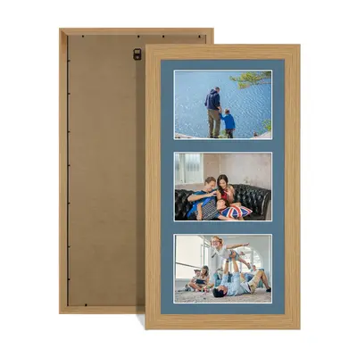 Light Oak Colour Multi Aperture Photo Frame 6X4 (x3) Pictures – Collage Wall Frame For Loved Ones Photos – 40x20cm Frame Size