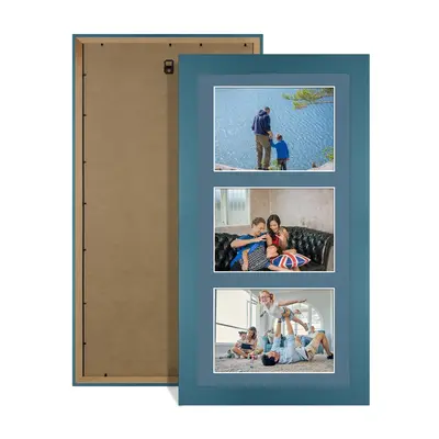 Navy Blue Colour Multi Aperture Photo Frame 6X4 (x3) Pictures – Collage Wall Frame For Loved Ones Photos – 40x20cm Frame Size