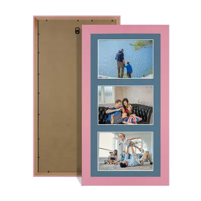 Pastel Pink Colour Multi Aperture Photo Frame 6X4 (x3) Pictures – Collage Wall Frame for Family Photos – 40x20cm Picture Frame Size