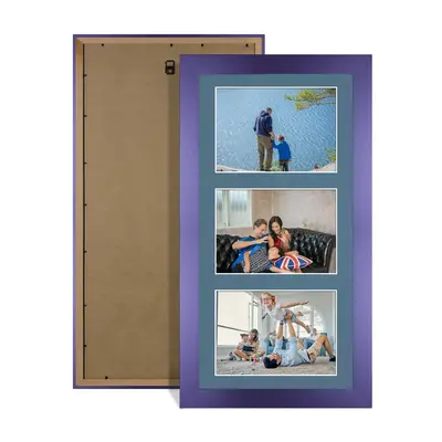 Purple Colour Multi Aperture Photo Frame 6X4 (x3) Pictures – Collage Wall Frame for Family Photos – 40x20cm Picture Frame Size