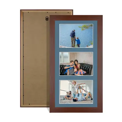 Rose Wood Colour Multi Aperture Photo Frame 6X4 (x3) Pictures – Collage Wall Frame for Family Photos – 40x20cm Picture Frame Size