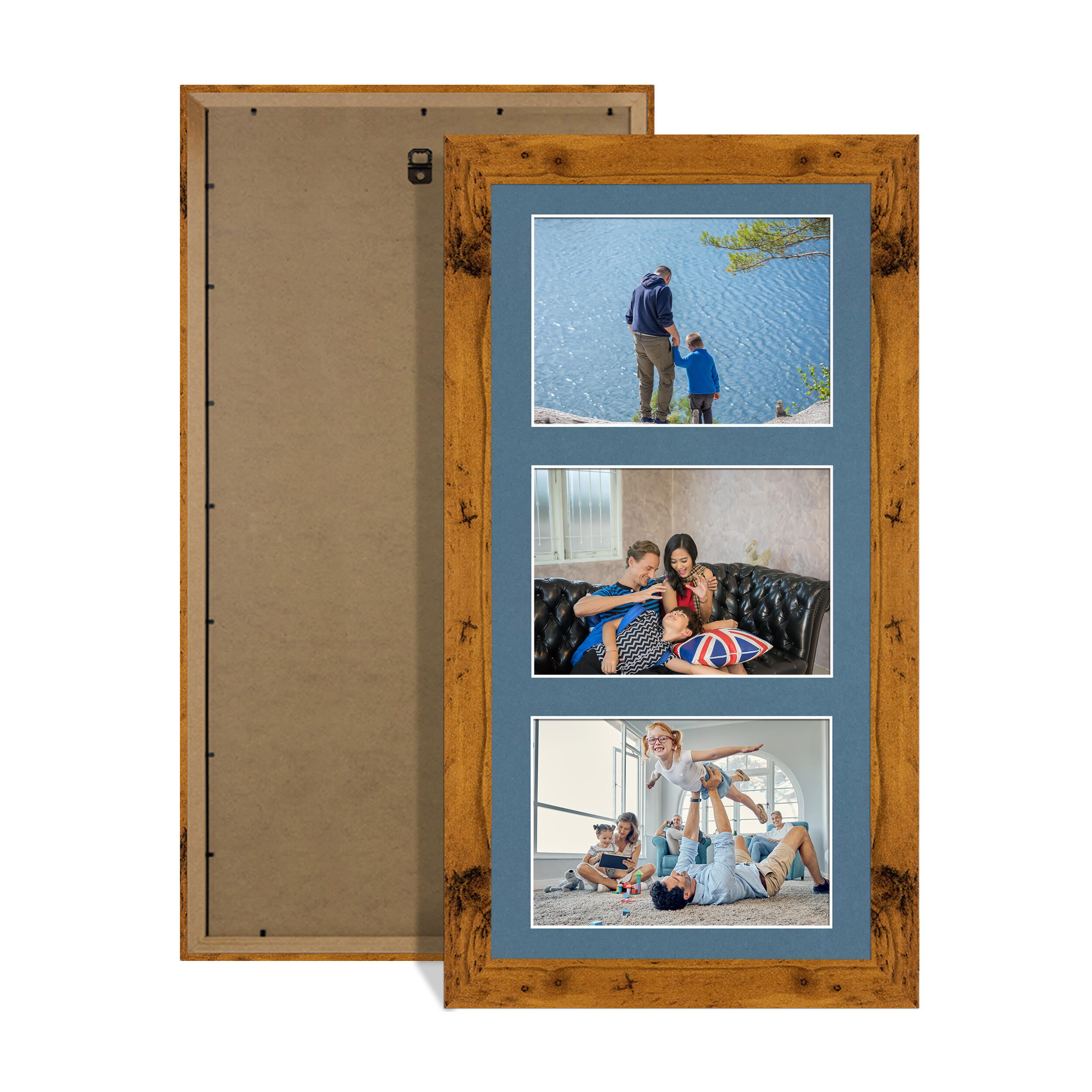 Rustic Oak Colour Multi Aperture Photo Frame 6X4 (x3) Pictures – Collage Wall Frame for Family Photos – 40x20cm Picture Frame Size