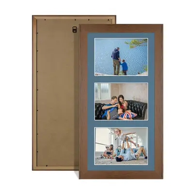 Walnut Colour Multi Aperture Photo Frame 6X4 (x3) Pictures – Collage Wall Frame for Family Photos – 40x20cm Picture Frame Size