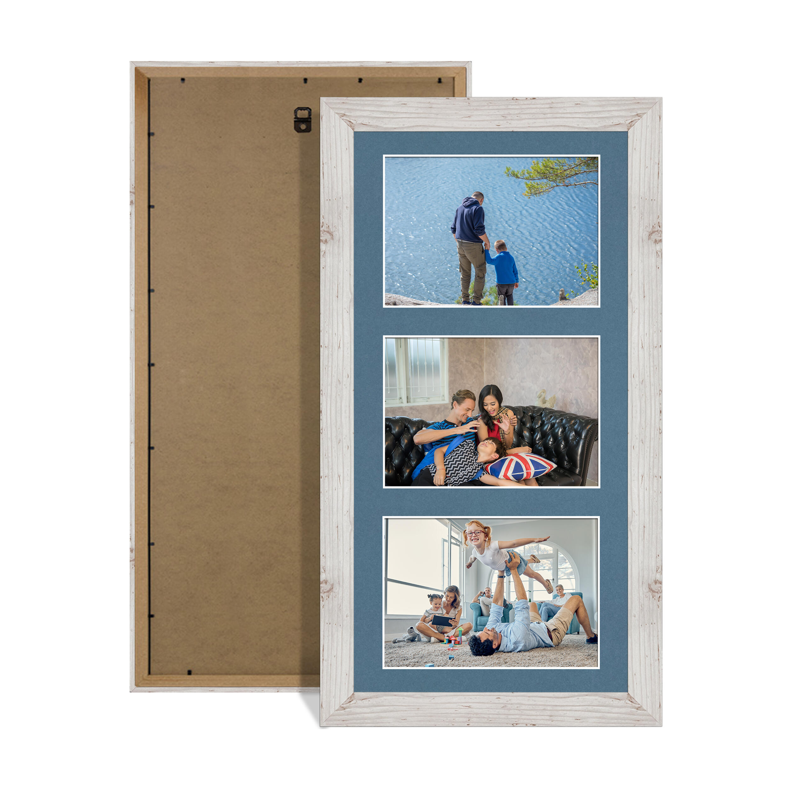 White Rustic Colour Multi Aperture Photo Frame 6X4 (x3) Pictures – Collage Wall Frame for Family Photos – 40x20cm Picture Frame Size