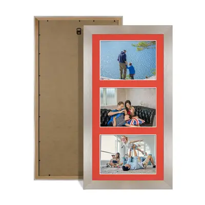 Aluminium Colour Multi Aperture Photo Frame 6X4 (x3) Pictures – Collage Wall Frame for Family Photos – 40x20cm Picture Frame Size
